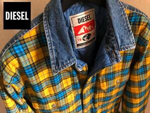 ●DIESEL ディーゼル マウンテン チェック デニム 裏キルト 中綿 フィールドジャケット サイズL程 即決 即納 55DSL オーバーサイズ●436