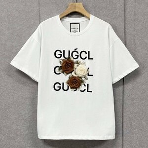 新作ヨーロッパ製※定価2万◆ブルガリア発※RISELIN 半袖Tシャツ 上品 通気 個性 油絵風 花 立体感 カットソー キレイめ レディース L/48