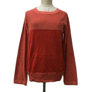 未使用品 エル ELLE セーター ニット プルオーバー ラウンドネック 切替 長袖 40 赤 ピンク レッド レディース