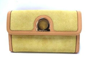 【中古】Salvatore Ferragamo サルヴァトーレ フェラガモ 小物 財布 長財布 レディース イエロー スエード 送料無料