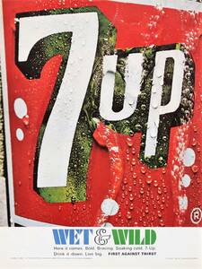 7UP セブンアップ WET&WILD 広告 1960年代 欧米 雑誌広告 ビンテージ ポスター風 インテリア 額装用 フレーム用 LIFE アメリカ