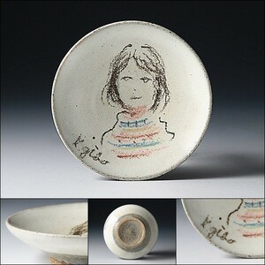 U07965 KATSUYUKI GIBO 儀保克幸 手描 絵皿 飾皿 【小】 少女図 彫刻家 /500