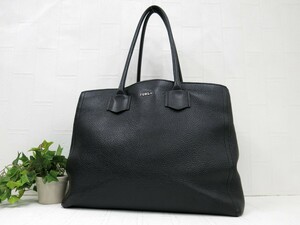 FURLA フルラ◆カーフ レザー 本革◆トート バッグ◆ブラック ゴールド金具◆超美品◆ロゴ金具◆肩掛け◆A4サイズ収納◆通勤通学◆N7857