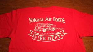 【USAF】 米空軍横田基地消防隊 YOKOTA AB FIRE DEPT 米軍消防隊 ヨコタファイヤー 新品未使用 TシャツサイズL 赤