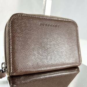 希少1円〜 BURBERRY バーバリー コインケース カードケース レザー カード レディース メンズ ブラウン 茶色系 ラウンドファスナー