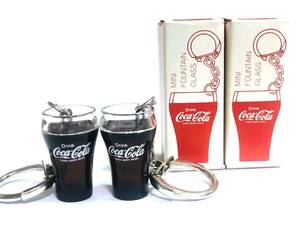 日本コカコーラ社正規品 未使用 1970年代 ミニ ファンテングラス キーホルダー 2個 当時物 昭和レトロ ミニチュア ノベルティ 非売品 