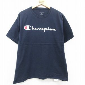 XL/古着 チャンピオン Champion 半袖 ブランド Tシャツ メンズ ビッグロゴ コットン クルーネック 紺 ネイビー 23jun09 中古