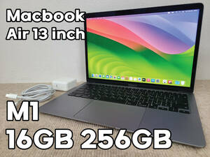 【美品】Apple MacBook Air 13(2020, A2337) M1 / RAM 16GB / SSD 256GB / スペースグレー / 充放電回数 : 43 [MC007]