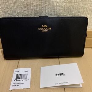 送料無料　未使用　コーチ COACH スキニー スリム ウォレット 58586 長財布　ネイビー　カーフ レザー