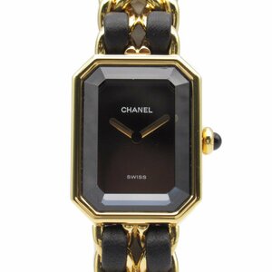 CHANEL シャネル 腕時計 プルミエールM ブラック系 GP（ゴールドメッキ） レザーベルト 中古 レディース