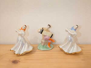 ★yaeboの刻印 ロシア陶器の人形 3個★検索) アコーディオン弾き/踊る貴婦人 手描き フィギュリン/リヤドロ/マイセン 西洋人形