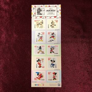 記念切手 ♪ ミッキーマウス ディズニー 平成30年 82円×10枚 シールタイプ 蒸気船ウィリー ミッキーの魔法使いの弟子 他（管理KK127）