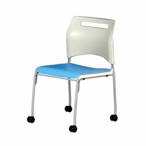 【新品】ミーティングチェア/会議椅子 【ブルー】 幅515×奥行555×高さ775mm スチール 合皮/合成皮革 スタッキング可 完成品