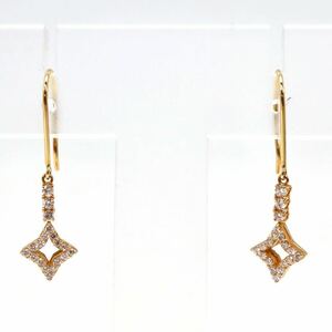 ＊K18天然ダイヤモンドフープイヤリング＊m 約1.7g diamond pierce earring jewelry EA8/EA8