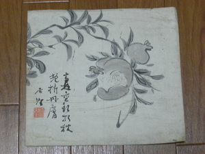 時代/古書画　杏汀銘 あけび水墨画 (古筆 古美術 書画 書法 茶道具 茶掛 まくり)*A-653