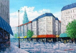 油彩画 洋画 (油絵額縁付きで納品対応可) P20号 「塔のある街」 広瀬 和之
