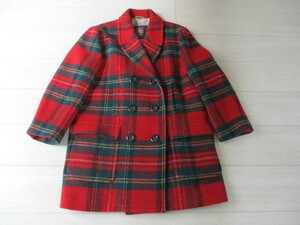 ◆美品　J・プレス　タータンチェック　ダブル　ウール　コート◆М～Lサイズ◆赤系◆ジャケット◆