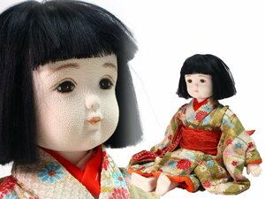 創作人形 市松人形 緑の花柄の着物 抱き人形 生き人形 日本人形 着物人形 少女人形 検 島村龍児