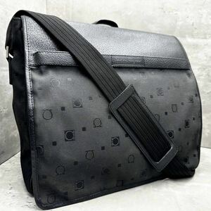 1円■美品/A4◎■ Salvatore Ferragamo サルヴァトーレフェラガモ メンズ ガンチーニ 2way ビジネスバッグ トート ショルダー 斜め掛け 黒