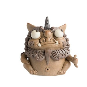お香立て 中国古代の神獣 獅子 ユニークな表情 手作り 陶器製 (タイプA)