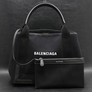 ★ 【中古】 BALENCIAGA バレンシアガ NAVYスモールカバス 339933 AQ38N 1000 コットンキャンバス レザー ブラック トートバッグ ★