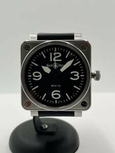 U3209/【中古品】Bell&Ross ベル&ロス 時計 BR01 シリーズ アヴィエーション BR01-92 STEEL 黒文字盤 46mm 自動巻き ラバーベルト スクエア