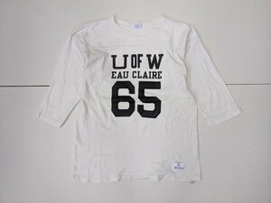 3．日本製 Champion チャンピオン U OF W EAU CLAIRE 65 長袖 フットボール シングルステッチ 長袖 Tシャツ ロンT メンズL 白 x110