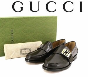 18万新品◆6=25㎝◆GUCCI グッチ 焦茶 GGモチーフ付きレザーモカシン ローファーシューズ『MILLENNIAL RIBOT』1円