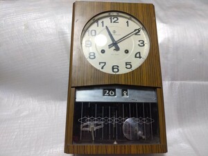 アイチ時計 Aichi Calendar 掛時計 柱時計 稼動品 ボンボン時計 振り子時計 ゼンマイ時計 昭和 愛知時計 手巻き カレンダー ガラスひび無