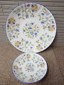 e1221 ミントン ハドンホール 大皿29cm・ 小皿16.5cm 2枚セット 飾り皿 花模様 花柄 パーティープレート フラワー