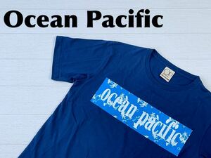 ☆送料無料☆ Ocean Pacific オーシャンパシフィック 古着 半袖 ロゴプリント Tシャツ メンズ XL ネイビー トップス 中古 即決