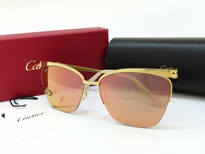 ◆未使用 保管品◆Cartier カルティエ◆パンテール◆サングラス◆ホワイト ゴールド◆ピンクミラーレンズ◆ハーフリム◆ケース付き◆A4919