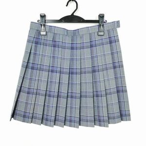 1円 スクールスカート 大きいサイズ 冬物 w75-丈47 チェック 神奈川大師高校 プリーツ 学生服 制服 女子 中古 IN5107