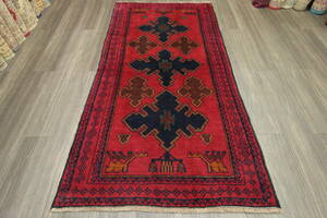 アフガニスタン　部族絨毯　バルーチ族　オールド手織り絨毯　トライバルラグ　ヴィンテージ　112x216cm　＃807