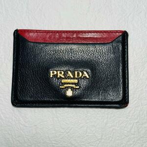 ★1円スタート★ プラダ カードケース レザー バイカラー 赤 黒 PRADA