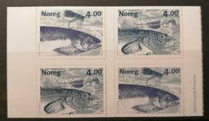 ノルウェー 魚,釣り(2種(4枚)ブロック,シール式) MNH