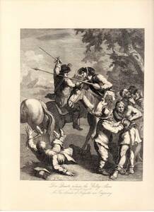 1871年 William Hogarth ホガース 鋼版画 漕刑囚の解放～ドン・キホーテ Don Quixote releases the Galley Slaves