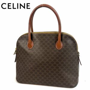 【希少品】CELINE オールド セリーヌ マカダム柄 PVC レザー ヴィンテージ ハンドバッグ M93 ブラウン ゴールド金具 イタリア製