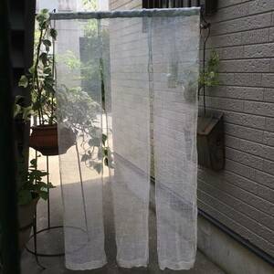 のれん◆蚊帳ほどき / 麻◆グラデーション リネン 暖簾 古布 リメイク 蚊帳ハギレ ハンドメイド 古民家 カーテン 暈し ブルー 青 白