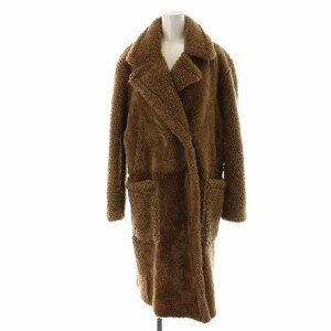 イヴサロモン YVES SALOMON OVERSIZE W MOUTON COAT ムートンコート ロング ビッグカラー 34 XS 茶 ブラウン