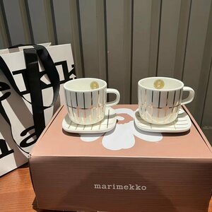 marimekko フィンランド カップとソーサー　セット　２点セット　ティーカップ 茶器　 ins tiktok　洋食器 ホワイト×ゴールド