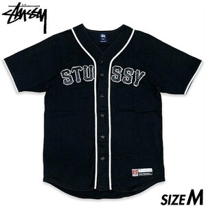 国内正規品■希少 STUSSY (ステューシー) ロゴワッペン 半袖 ベースボールシャツ 黒 ブラック M 古着 ヴィンテージ オールドスケート