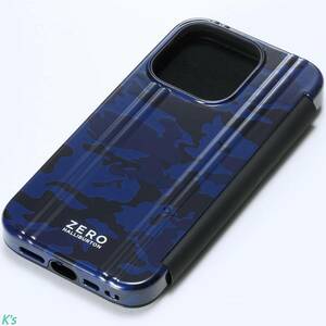 ネイビーカモ 手帳型 iPhone 15 / 14 / 13 ZERO HALLIBURTON Hybrid Shockproof Flip Case ケース カバー MagSafe可 ストラップホルダー付
