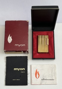 【JBI 5053】 1円〜 MYON myon ミヨン ゴールド ガスライター フランス製 喫煙具 コレクション 長期保管品 着火不良 中古 ジャンク 現状品