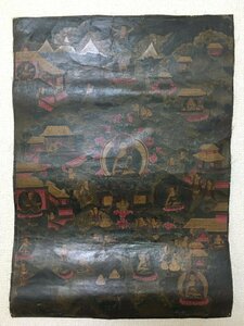 タンカ　39x54cm　　　　　　　肉筆画　チベット　マクリ　仏画　曼荼羅　中国画　密教　仏教美術
