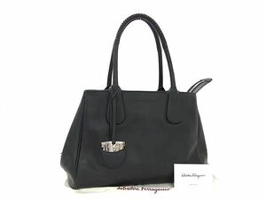 1円 ■美品■ Salvatore Ferragamo フェラガモ GG-21E605 ノリータ レザー ハンドバッグ トート ショルダー 肩掛け ブラック系 AW5028