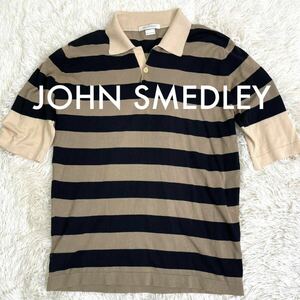 505美品 M相当 英国製 ジョンスメドレー JOHN SMEDLEY シーアイランドコットン ポロシャツ ボーダー柄 S