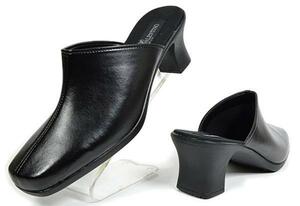 新品 レディースサンダル 3101 黒 S寸 太ヒール レディースミュールサンダル オフィスサンダル ミュール 靴 婦人靴 日本製