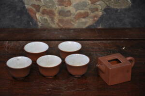 時代宜興紫砂壷急須茶杯五客　中国美術唐物煎茶道具