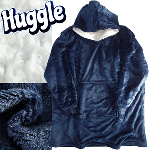 【新品未使用】Huggle Hoodie ☆両面もこもこ生地☆ オーバーサイズブランケットパーカー 保温性◎ 男女兼用 ネイビー 防寒 部屋着